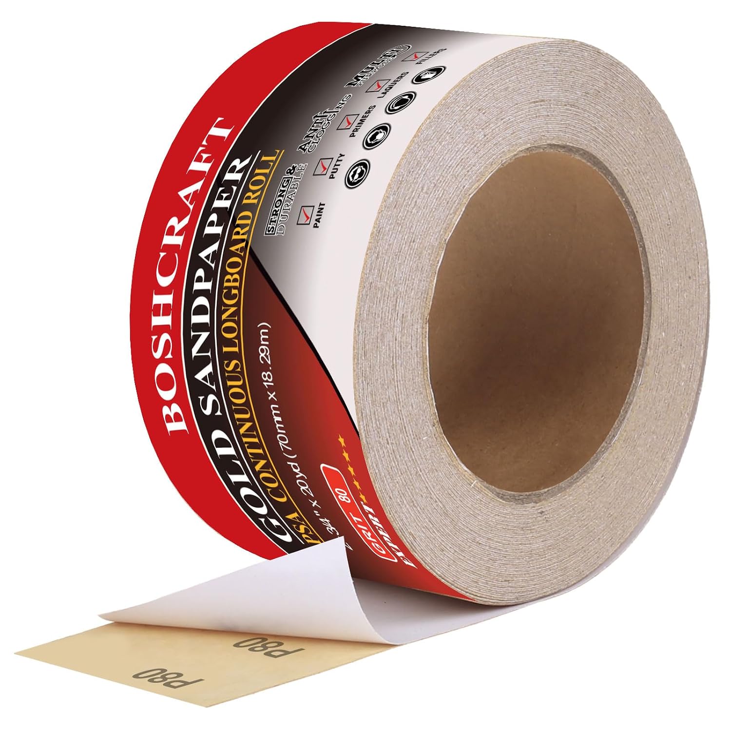 BOSHCRAFT 80 Grit PSA Longboard Sandpaper, 20-Yard Long Continuous Roll 2-3/4" Wide